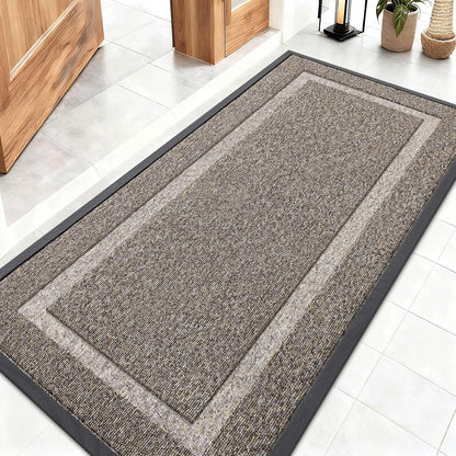 OLANLY Waterproof Front Door Mat - All-Season Indoor/Outdoor Doormat, Easy Clean, 47x23, Khaki & White