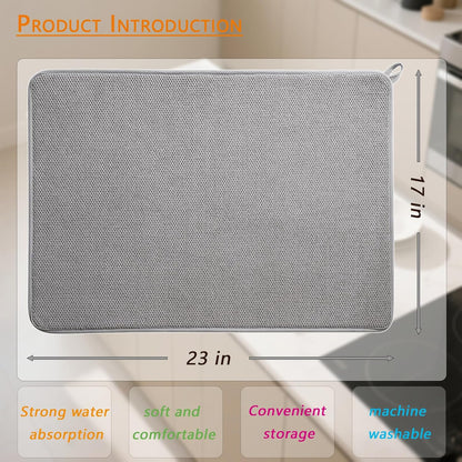 Skiennix XXL Microfiber Dish Drying Mat - 23" x 17" Ultra Absorbent Kitchen Counter Mat | Grey