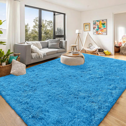OLANLY Large Area Rug - Soft Fluffy Shaggy Carpet for Living Room & Bedroom | 8x10 Bright Blue