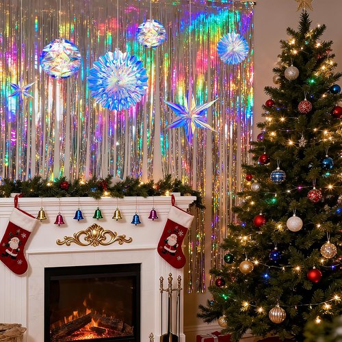 BTSD-Home Iridescent Party Decorations - Hanging Honeycomb Balls & 3D Star Ornaments | Holographic Ceiling Decor for Birthdays, Weddings & More