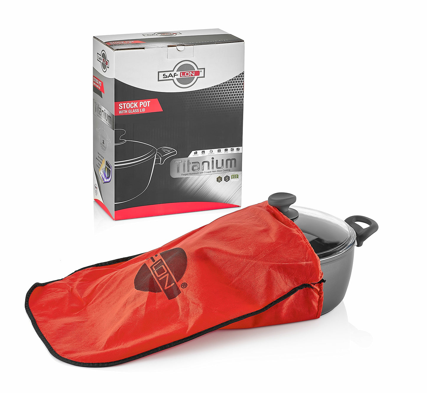 Saflon Titanium Nonstick 6-Quart Stock Pot with Tempered Glass Lid, 4mm Forged Aluminum with PFOA Free Coating from England