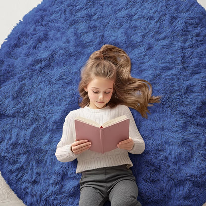 OLANLY Navy Blue Round Area Rug - Soft, Machine Washable 5 ft Shaggy Carpet for Bedroom & Living Room Decor