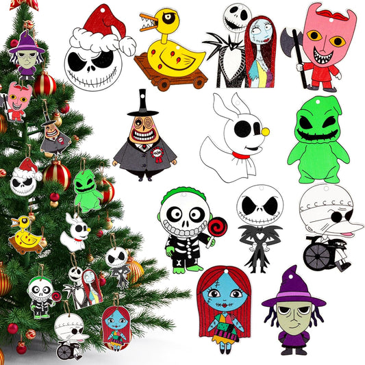Regine Switzerland 36 PCS Halloween & Christmas Night-Mare Ornaments - Wooden Hanging Decor Set