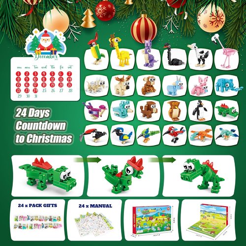 Animal Advent Calendar Building Set 2025 - 24 Creative 3-in-1 Animal Packs & 72 Figures | Perfect Christmas Gift for Kids 6+