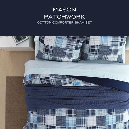 Nautica - Full Comforter Set, Soft Cotton Bedding with Matching Shams, Patchwork Inspired Home Decor (Mason Blue, Full/Queen)