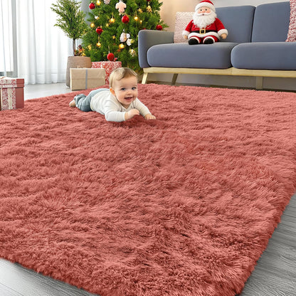OLANLY Large Area Rug - Soft Fluffy Shaggy Indoor Carpet for Living Room & Bedroom | Rust Red 6x9