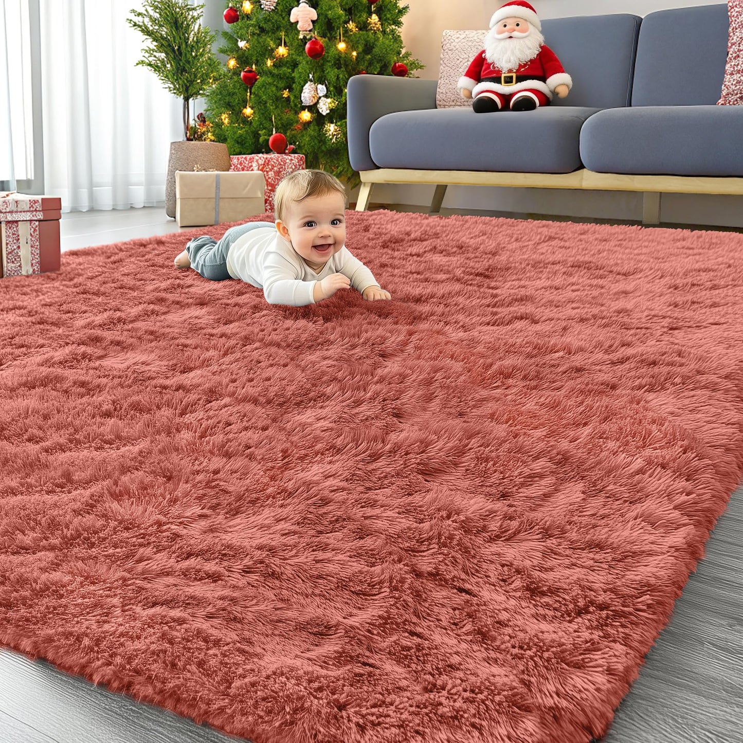 OLANLY 6x9 Machine Washable Large Area Rugs for Living Room, Bedroom, Soft Fluffy Shaggy Bedside Rug, Indoor Floor Carpet for Kids Girls and Boys, Dorms, Nursery, Home Decor Aesthetic, Rust Red