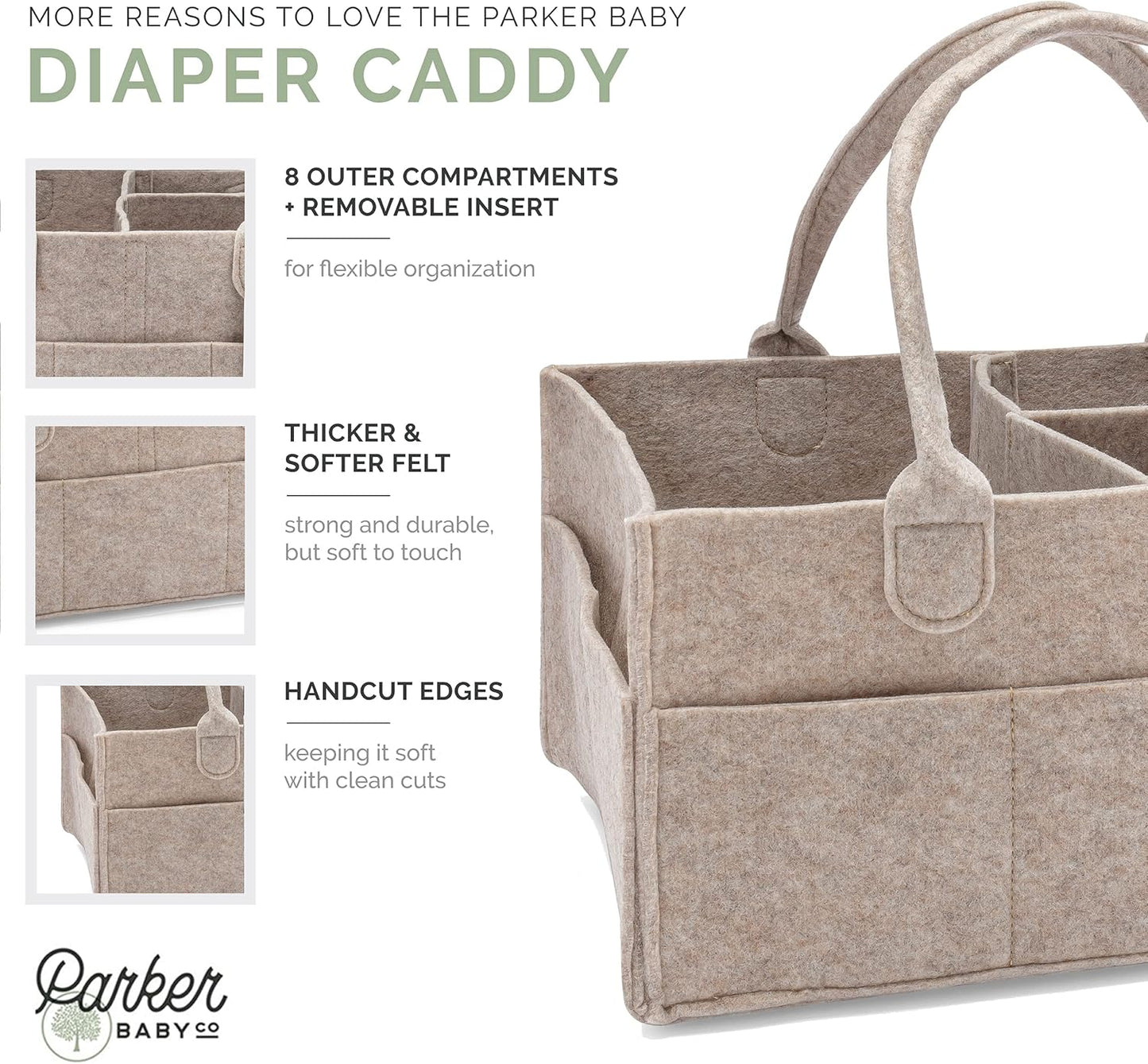 Parker Baby Co. Diaper Caddy Gift Set - Large & Regular Nursery Storage Bins | Car Organizer in Oatmeal
