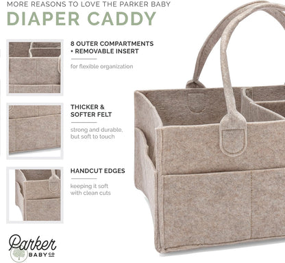 Parker Baby Co. Diaper Caddy Gift Set - Large & Regular Nursery Storage Bins | Car Organizer in Oatmeal
