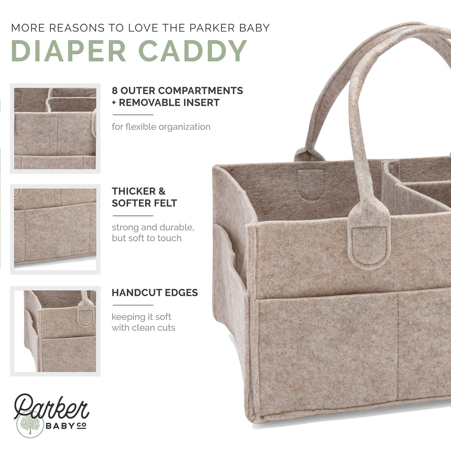 Parker Baby Co. Diaper Caddy - Nursery Storage Bin and Car Organizer for Diapers and Baby Wipes - Oatmeal, Large