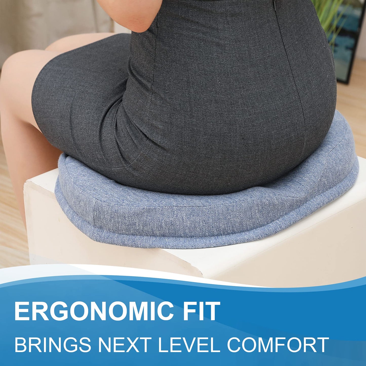 JEMA Donut Pillow, Tailbone Memory Foam Seat Cushion by Ergonomic Innovations for Sores, Coccyx, Sciatica, Pregnancy, Post Natal (Blue)