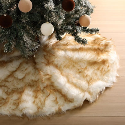 Halloscume 48-Inch Faux Fur Christmas Tree Skirt - Thick, White with Yellow Tip - Variation of THIS listing