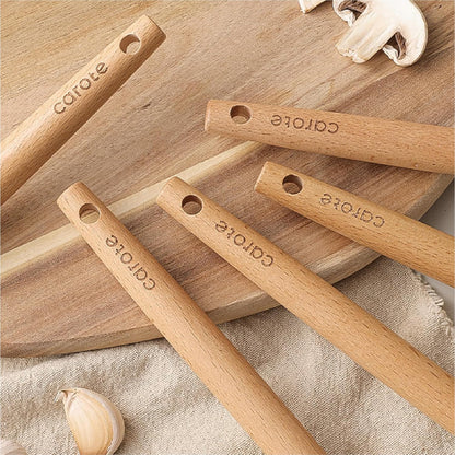 CAROTE Silicone Cooking Utensils Set - 10 Pcs BPA-Free Kitchen Tools with Heat-Resistant Wood Handles | Cream White