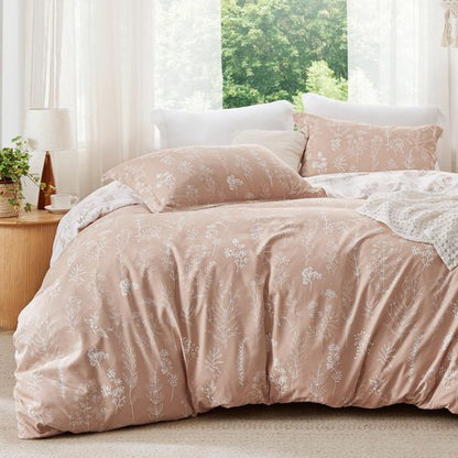 Bedsure Full Comforter Set - Dusty Rose Bed Set, 3 Pieces Cute Floral Bedding, 1 Soft Reversible Botanical Flowers Comforter and 2 Pillow Shams