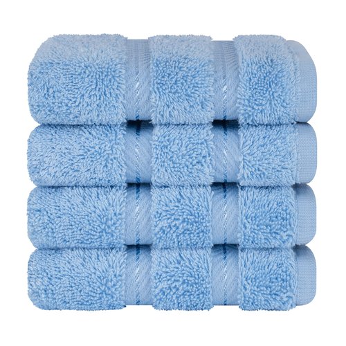 American Soft Linen Luxury Washcloths for Bathroom, 600 GSM 100% Cotton 4 Piece Turkish Wash Cloth Set, 13x13 in Soft Rags for Body and Face, Sky Blue Washcloths