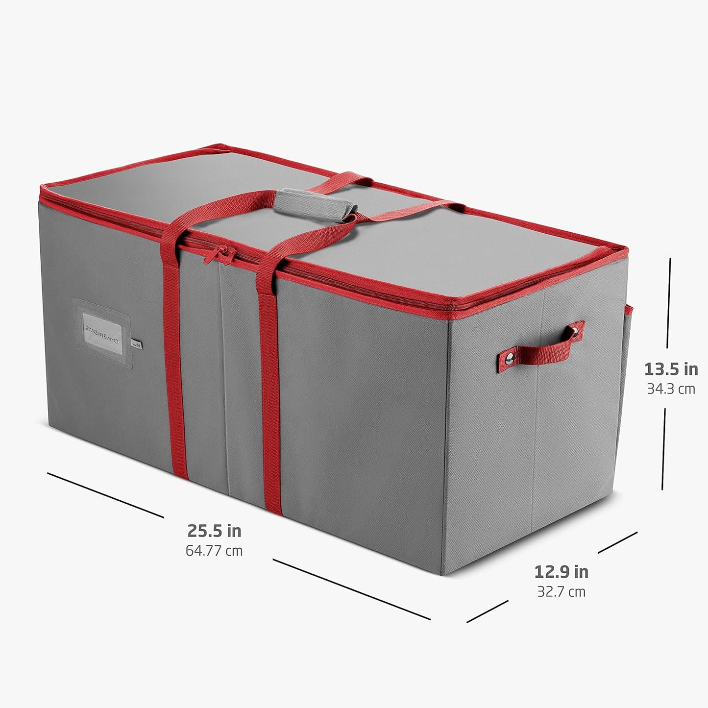 ZOBER Large Christmas Ornament Storage Box | Holds 128 3" Ornaments - Durable Organizer with Dividers & Extra Pockets - Gray