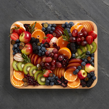 Farberware Build-A-Board Bamboo Cutting Board with Built-in Compartments and Clear Locking Lid with Navy Handles, Perfect for Charcuterie, Snacks, and More - Make it. Take it. Enjoy it, 11x14 Inches