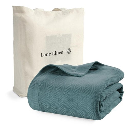 LANE LINEN 100% Cotton Queen Bed Blanket - Soft & Medium Weight Queen Blankets - Year Round Premium & Luxurious Essential - Great for Movie Night, Reading in Bed & Relaxing - OEKO-TEX Certified - Teal