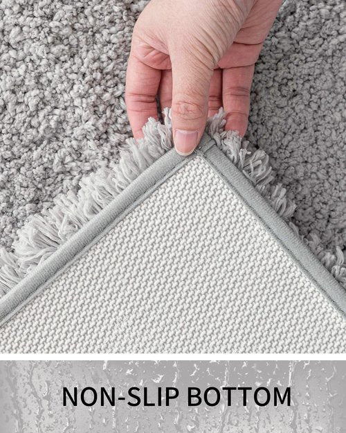 Ruggnovea Bathroom Rugs Non Slip Washable, Ultra Thick Soft Microfiber Absorbent Bath Mats, High Density Foam Latex Non Slip Backing Bath Rugs, Fluffy Floor Carpet for Tub&Shower 24x17, Grey