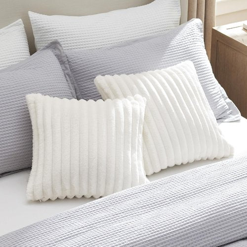 Bedsure Double-Side Striped Decorative Throw Pillow Covers 18x18 Set of 2, Spring White Fluffy Soft Pillow Covers, Home Decor for Couch Sofa Living Room Bedroom