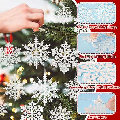 Skiennix 24PCS Snowflake Ornaments - White Glitter Christmas Tree Decorations for Winter Wonderland Decor