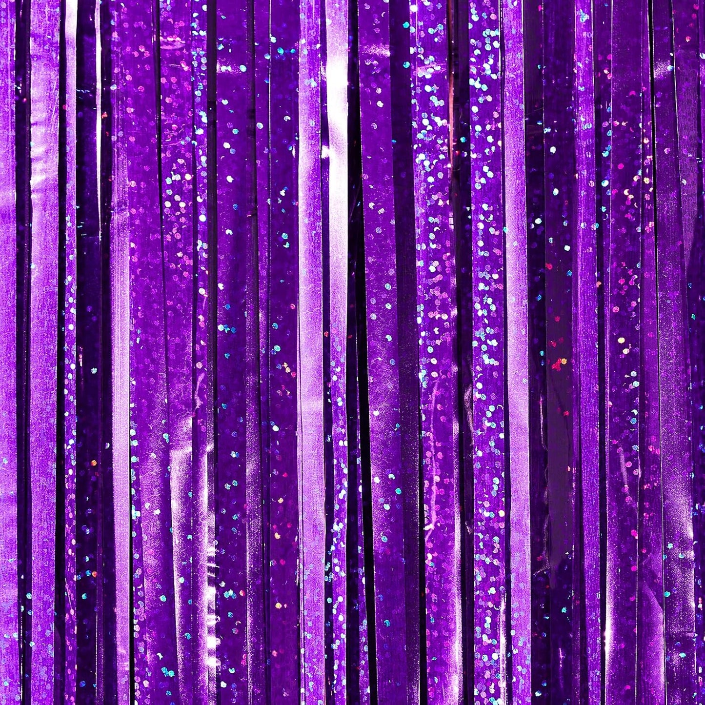 PartyWoo Purple Foil Fringe Curtain Backdrop - 2 Pack 3.3x6.6 Ft Metallic Streamers for Parties