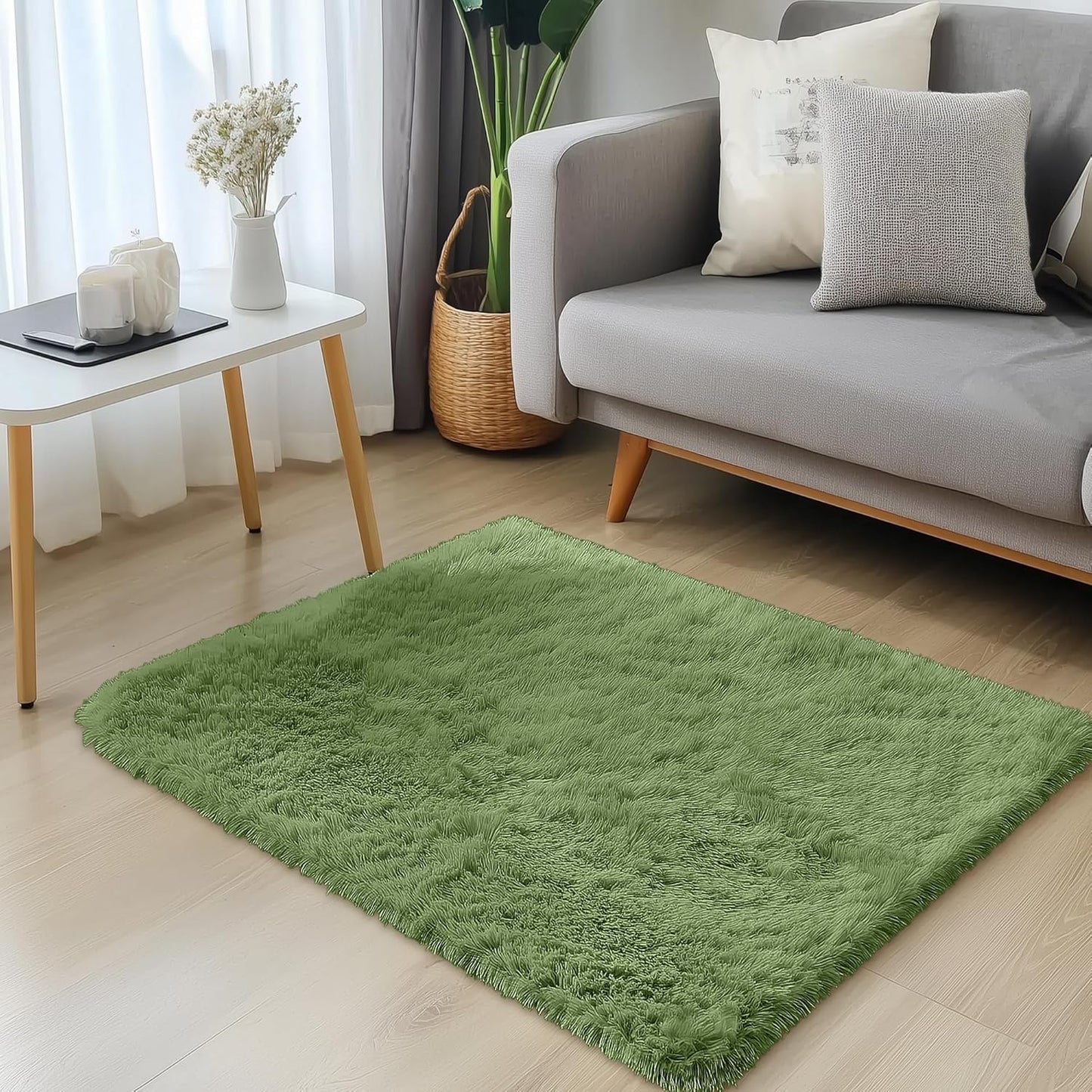 OLANLY Small Machine Washable Bedside Rug - Soft Fluffy Shaggy Indoor Carpet for Kids | Green