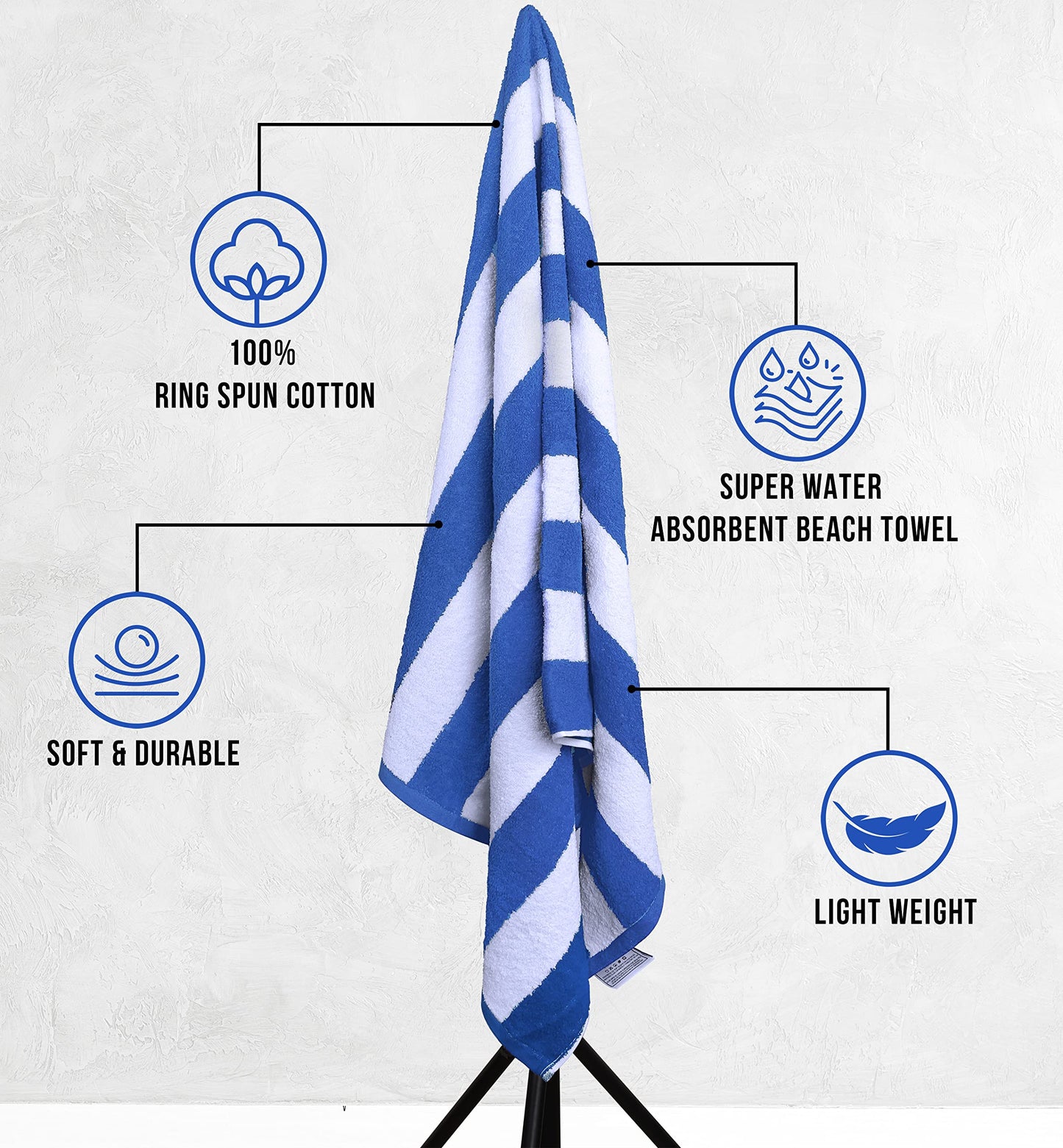 Utopia Towels Pack of 4 Cabana Beach Towels, Oversized 30 x 60 Inches Cotton Beach Towel Set, Smooth Ring Spun Texture for Pool and Swim Days, Modern Striped Design Bath Towels