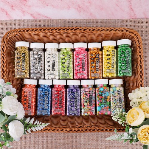 Gold Pearl Sprinkles - Edible Sugar Pearls for Cake Decorating | 4.6 oz Mix of 6 Sizes