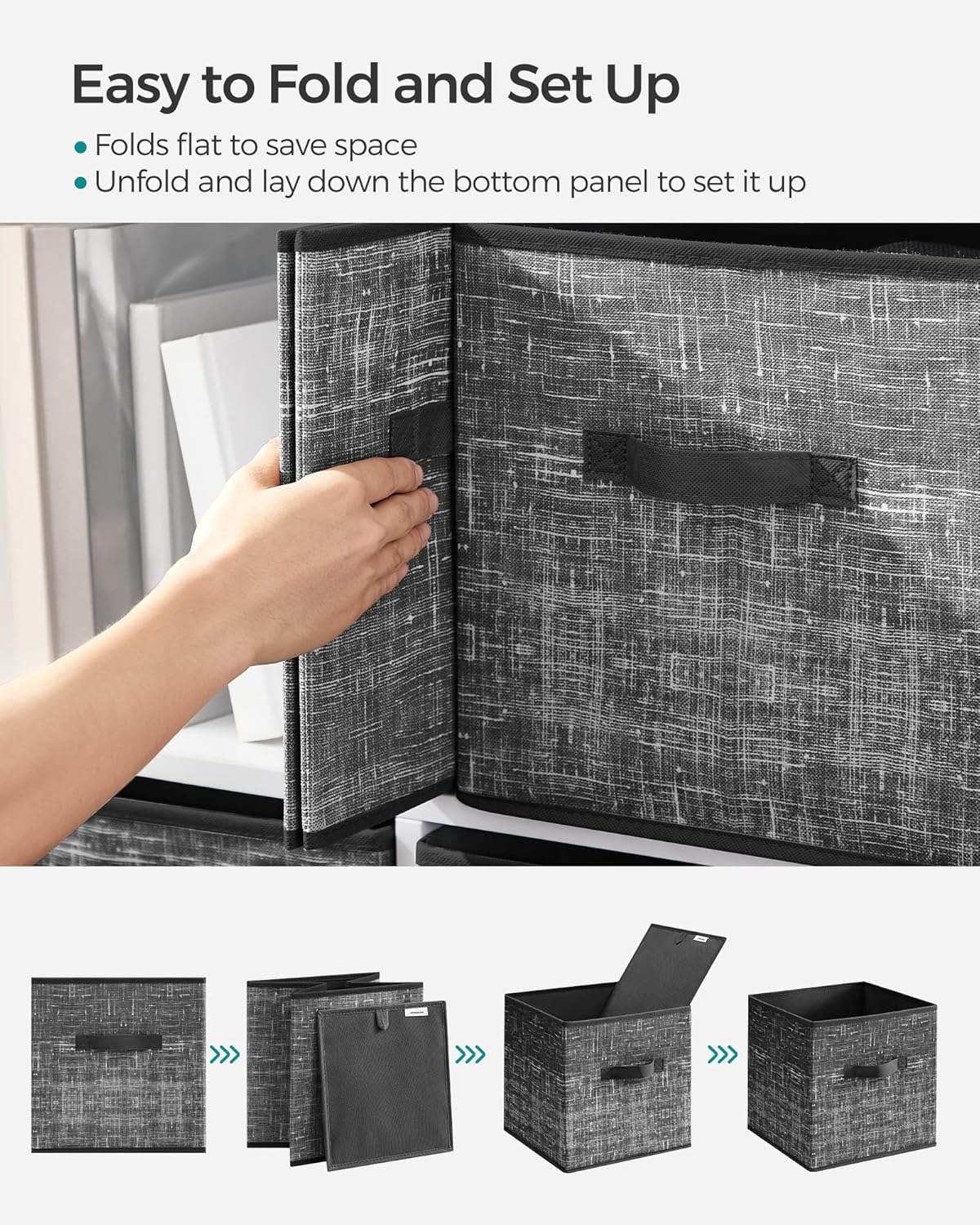 SONGMICS Storage Cubes - 11.8-Inch Foldable Non-Woven Fabric Bins | Set of 6 Closet Organizers in Classic Black