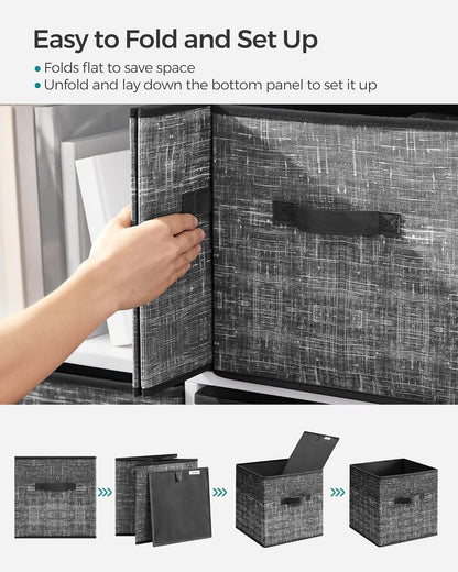 SONGMICS Storage Cubes - 11.8-Inch Foldable Non-Woven Fabric Bins | Set of 6 Closet Organizers in Classic Black
