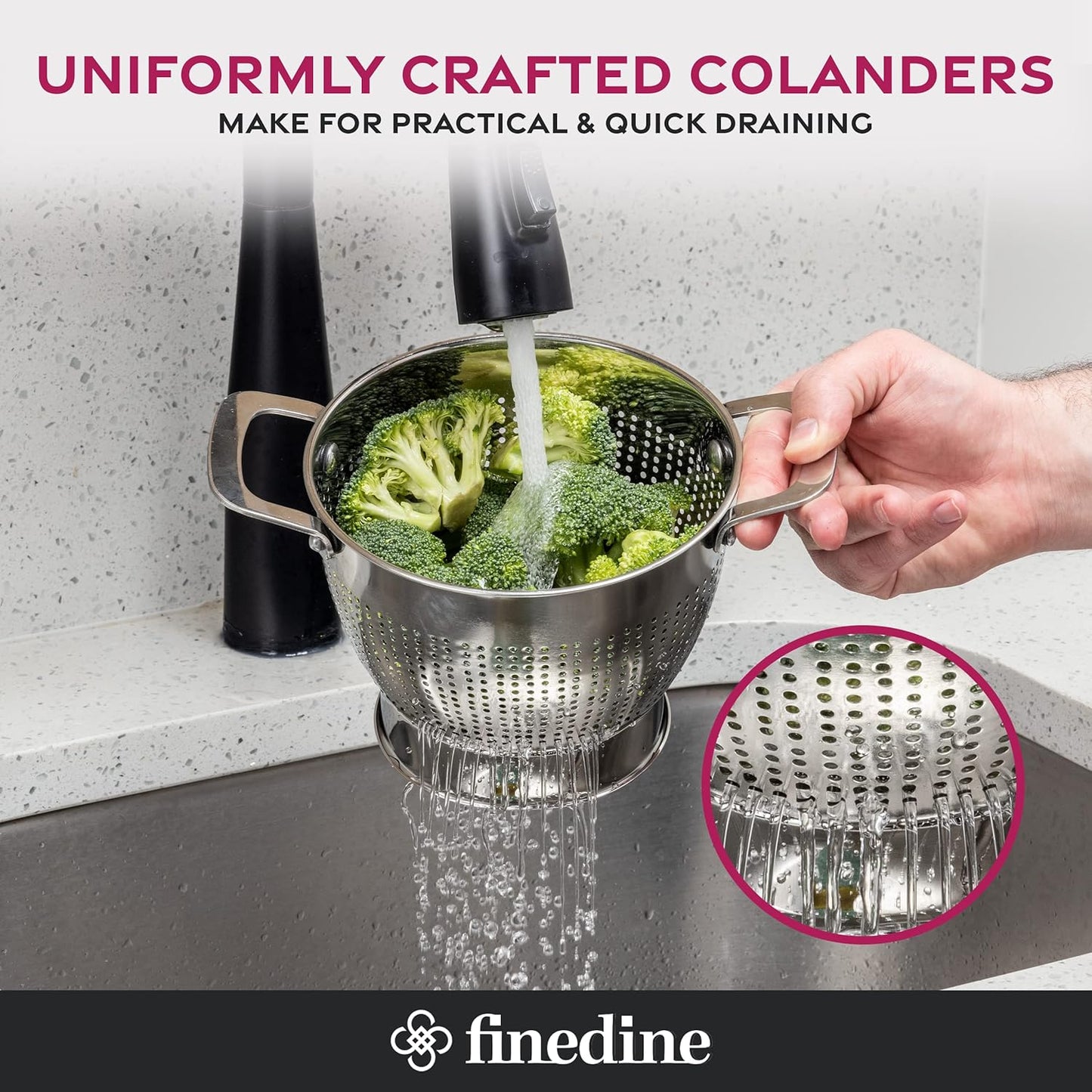 YH-Goods Stainless Steel Colander Set - 3-Piece Stackable Strainers for Pasta, Rice & Fruit | 5QT, 3QT, 1.5QT