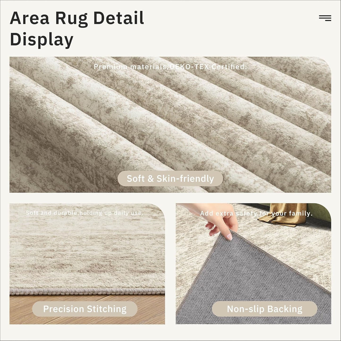 Soalmost Area Rugs - Non-Slip, Machine Washable Vintage Design | Lightweight 9x12 Beige Rug for Living Room, Bedroom, Dining Room, Home Office