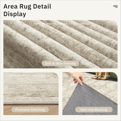 Soalmost Area Rugs - Non-Slip, Machine Washable Vintage Design | Lightweight 9x12 Beige Rug for Living Room, Bedroom, Dining Room, Home Office