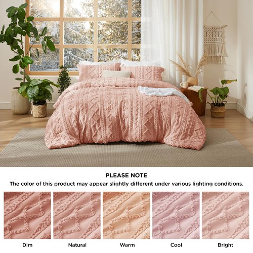 Bedsure Tufted Boho Comforter Set Queen Size - Pink Boho Bed Set, GentleSoft™ 3 Pieces Farmhouse Shabby Chic Embroidery Bedding, Gifts for Woman, Soft Jacquard Queen Comforter for All Seasons