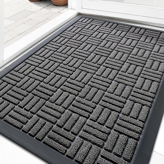 OLANLY Heavy Duty Front Door Mat - Absorbent Natural Rubber | Non-Slip, Stain & Fade Resistant, 29.5x17, Grey
