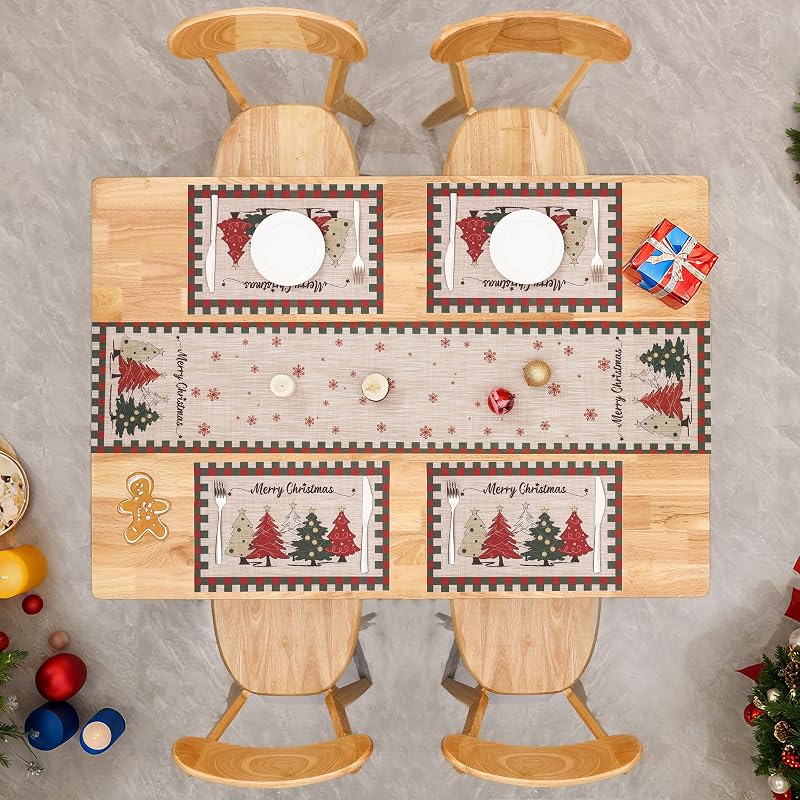 Light Yellow 6-Count Christmas Placemats Set with Non-Slip Heatproof PVC - Washable