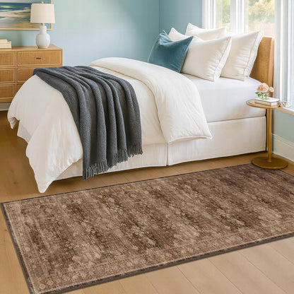 Skiennix Brown Boho Runner Rug - Washable 2x7, Non-Slip, Soft Faux Wool | Pet & Kid Friendly, Stain Resistant