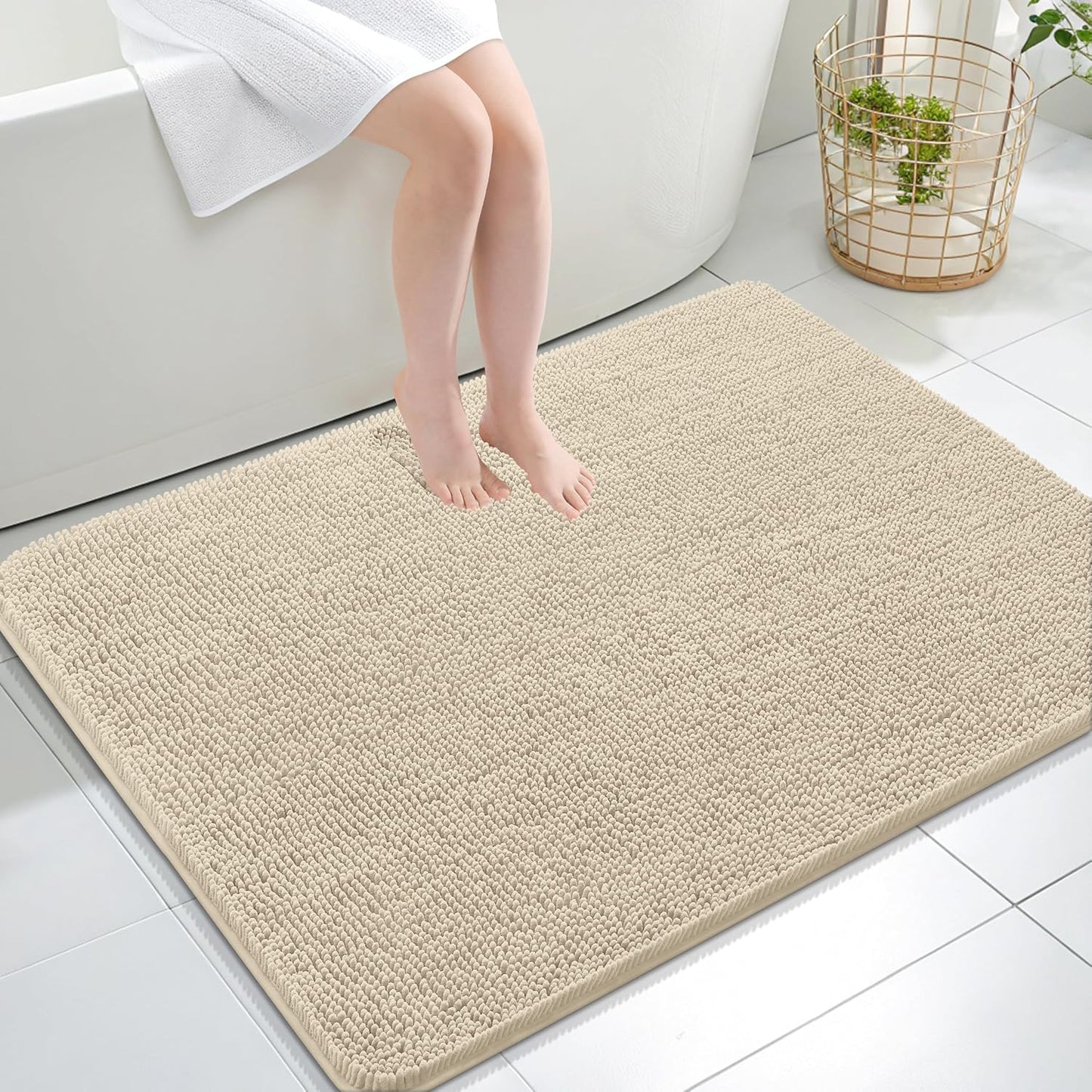 OLANLY Large Bathroom Rugs - Extra Soft Chenille Bath Mats | Quick Dry, Machine Washable, 40x32, Sand