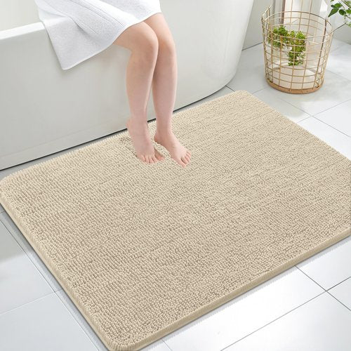 OLANLY Bathroom Rugs 40x32, Extra Soft Absorbent Chenille Bath Rugs, Rubber Backing Quick Dry, Machine Washable Bath Mats for Bathroom Floor, Tub and Shower, Home Decor Accessories, Sand