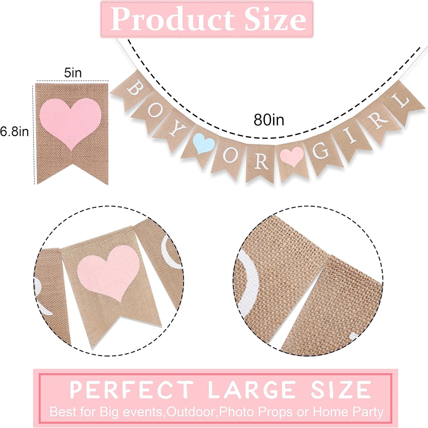 Regine Switzerland Burlap Gender Reveal Banner - Rustic Boy or Girl Baby Shower Decor