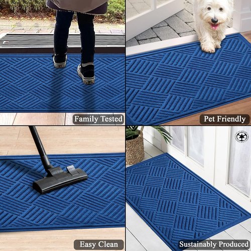 A1HC Durable Heavy-Duty Door Mat - Waterproof & Easy Clean | Indoor/Outdoor, 18x30 Inches, Checkered Blue