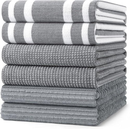 Homaxy Premium Kitchen Towels - Soft & Absorbent 380 GSM Cotton Dish Towels | 18”x28”, Grey, 6 Pack