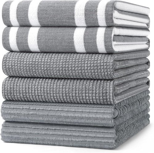 Homaxy Premium Kitchen Towels - Soft & Absorbent 380 GSM Cotton Dish Towels | 18”x28”, Grey, 6 Pack
