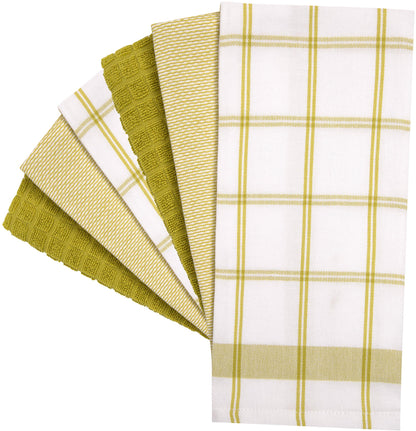 Premium Kitchen Towels (20”x 28”, 6 Pack) – Large Cotton Kitchen Hand Towels – Flat & Terry Towel – Highly Absorbent Tea Towels Set with Hanging Loop (Lime Green Check)