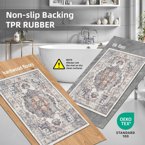 2-Piece Kitchen Runner Rug Set: Washable Non-Slip Floor Mats for Sink & Stove Cooking Area Soft Low Pile Water-Resistant Carpet for Dishwasher Fridge Fronts Durable Kitchen Island Mats(2x3+2x4,Brick)