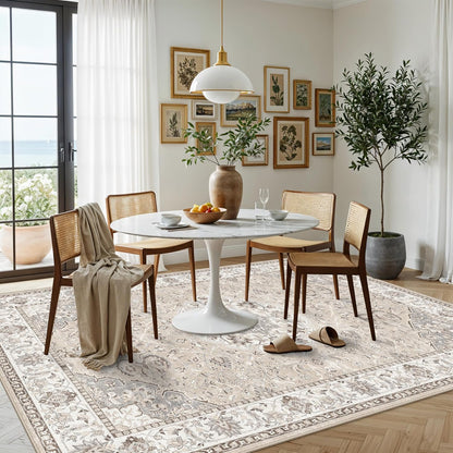Skiennix 6x9 Area Rug - Ultra Soft, Washable Vintage Carpet | Stain Resistant, Non-Slip Design in Beige