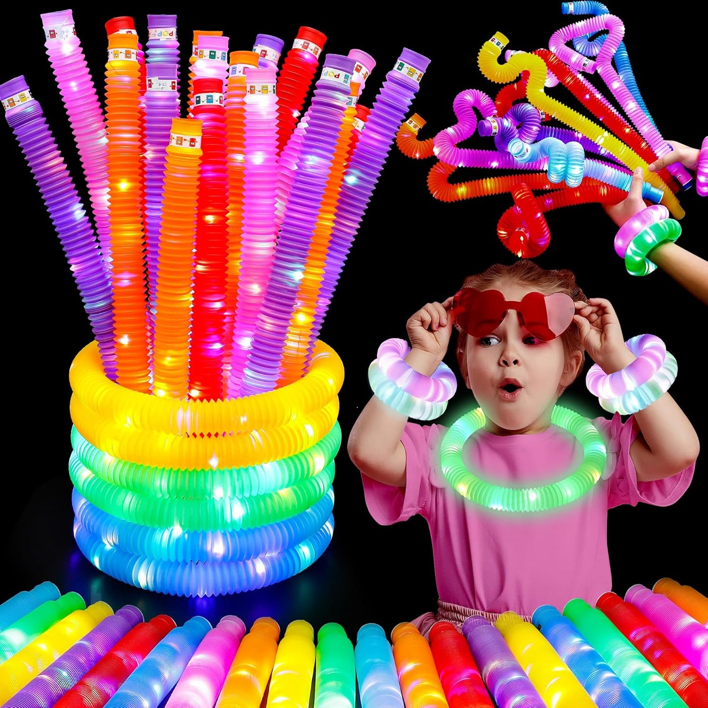 UrChoice Glow Sticks - 8PCS LED Pop Tubes | Colorful Glow Necklaces & Bracelets for Parties & Camping