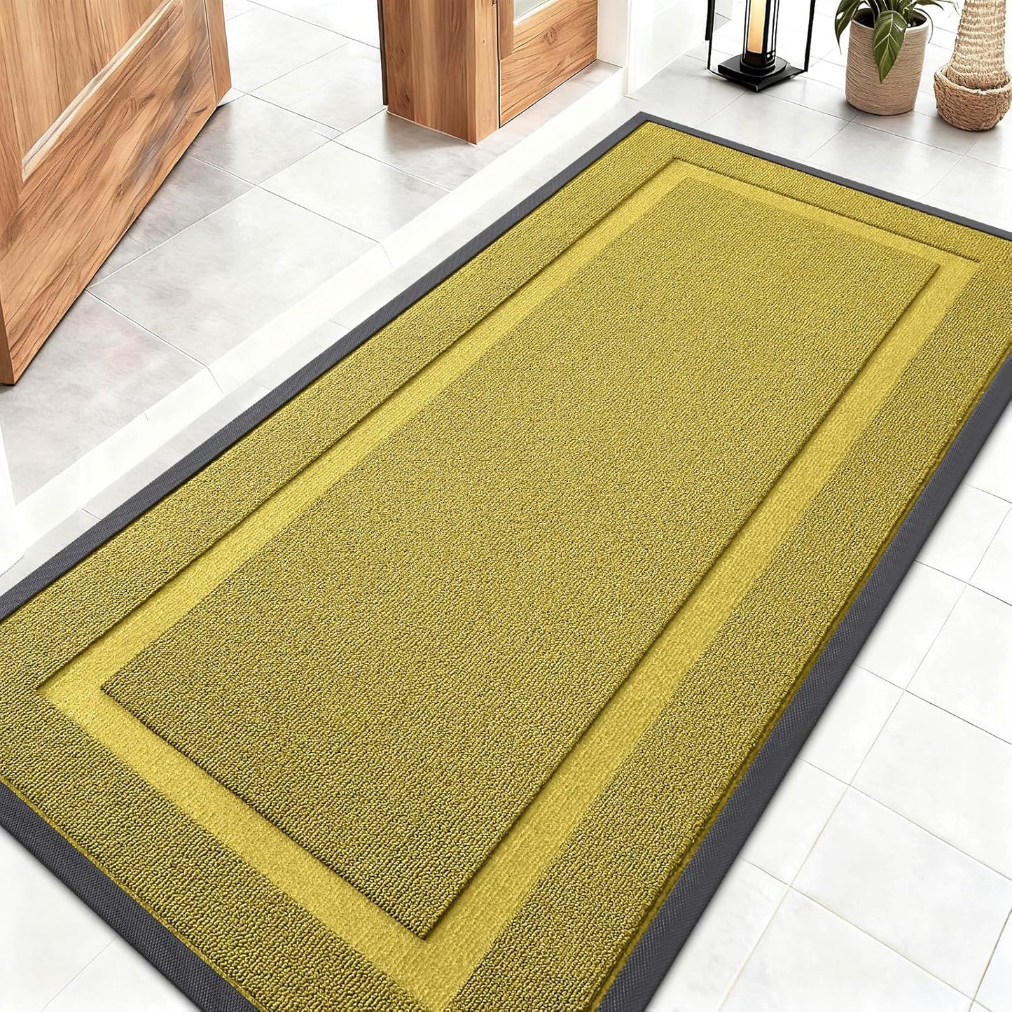 OLANLY Indoor Outdoor Front Door Mat - Waterproof All-Season Doormat, Easy Clean, 47x23, Lime Green