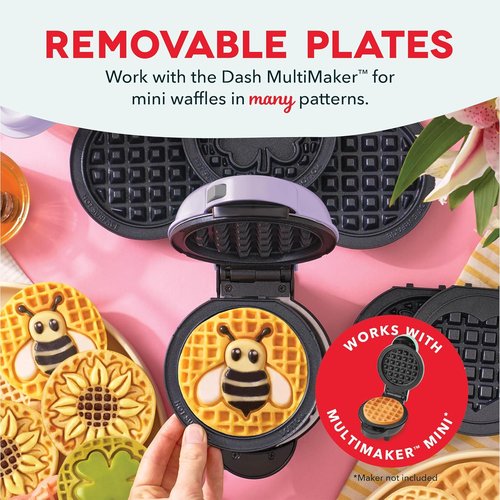 Dash MultiMaker® Mini System Removable Plate Set - Nonstick Waffle Replacement Plates - 4-Inch Two-Pack in Sunflower & Bee